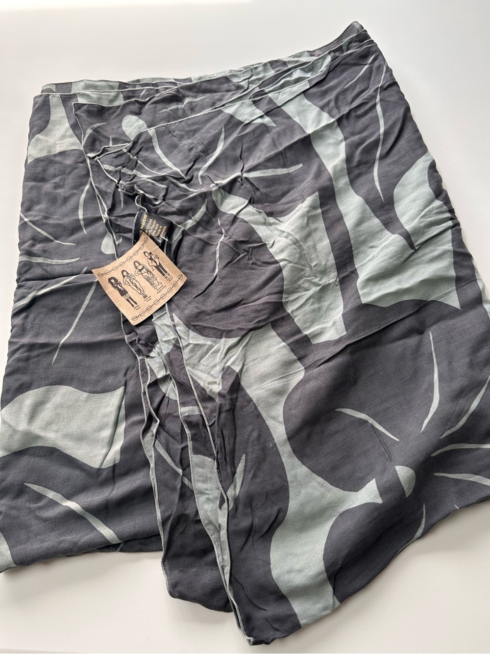 Lightweight Abstract Print Wrap Skirt in Charcoal & Sage